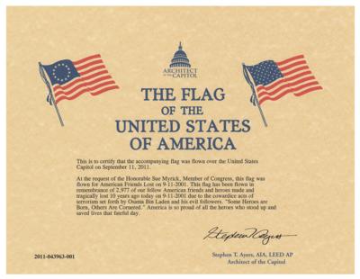 Lot #145 9/11 Flag: Flown Over US Capitol on 10th Anniversary - Image 2