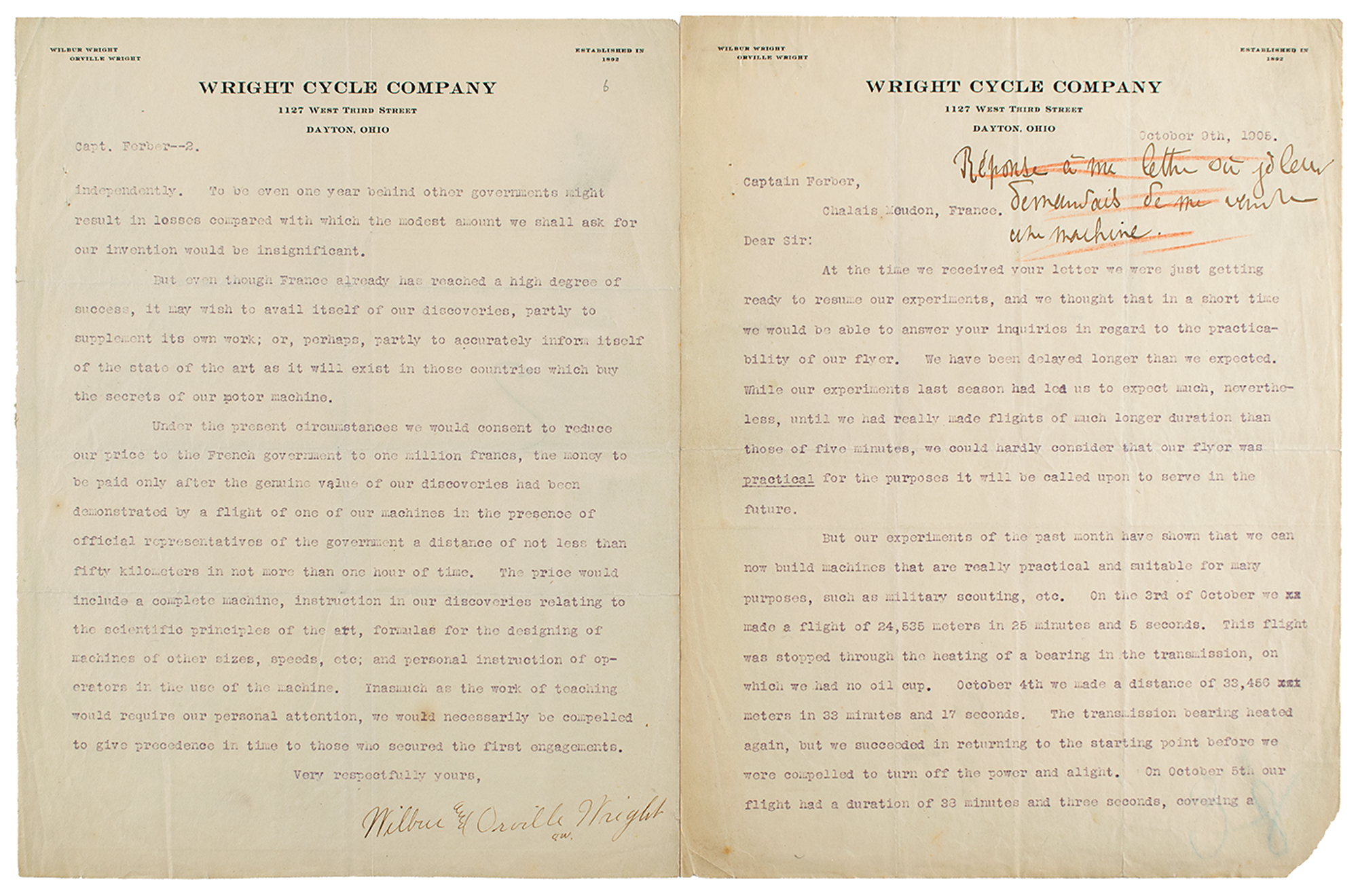 Lot #8033 Orville Wright Typed Letter Signed