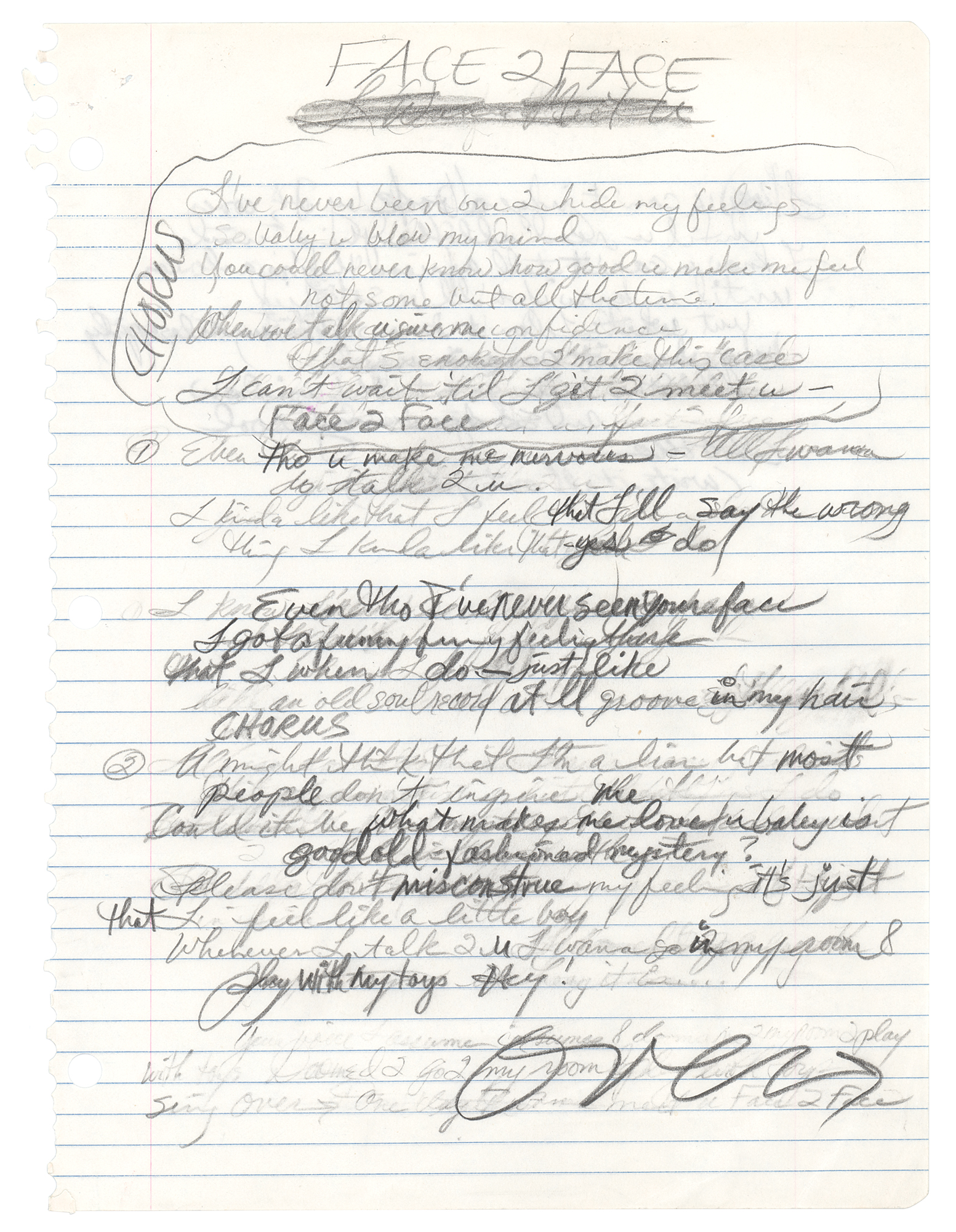 Lot #8052 Prince Handwritten Song Lyrics for 'Face 2 Face'