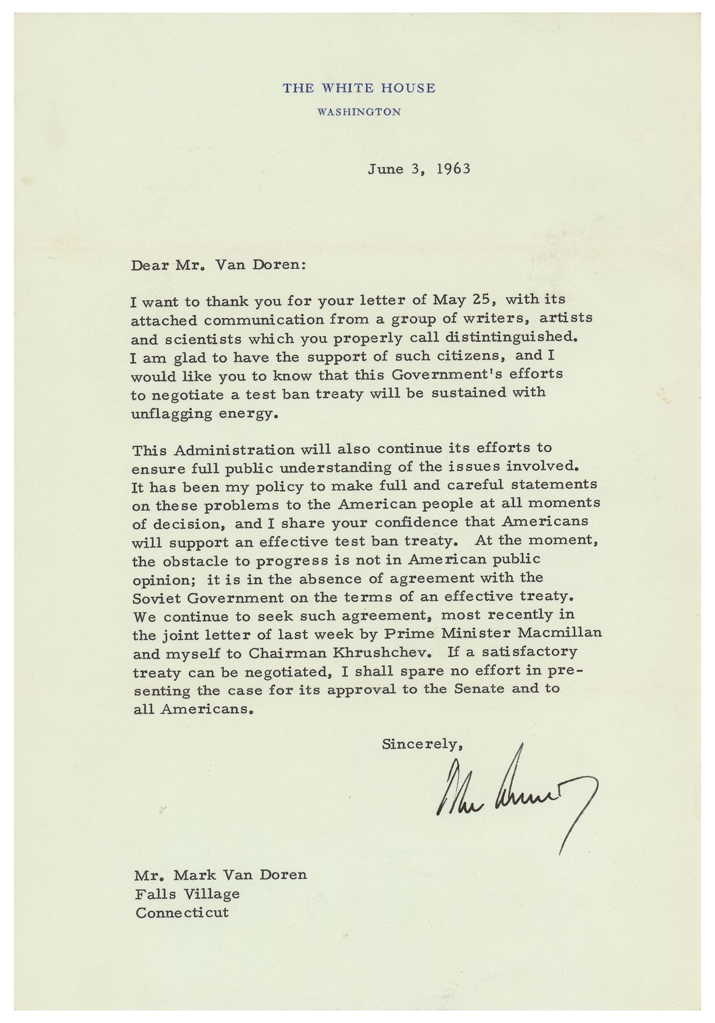 Lot #8011 John F. Kennedy Typed Letter Signed as President