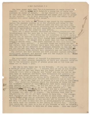 Lot #8006 Bat Masterson Autograph Letter Signed on Hand-Annotated Manuscript - Image 1