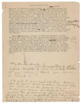 Lot #8006 Bat Masterson Autograph Letter Signed on Hand-Annotated Manuscript - Image 3