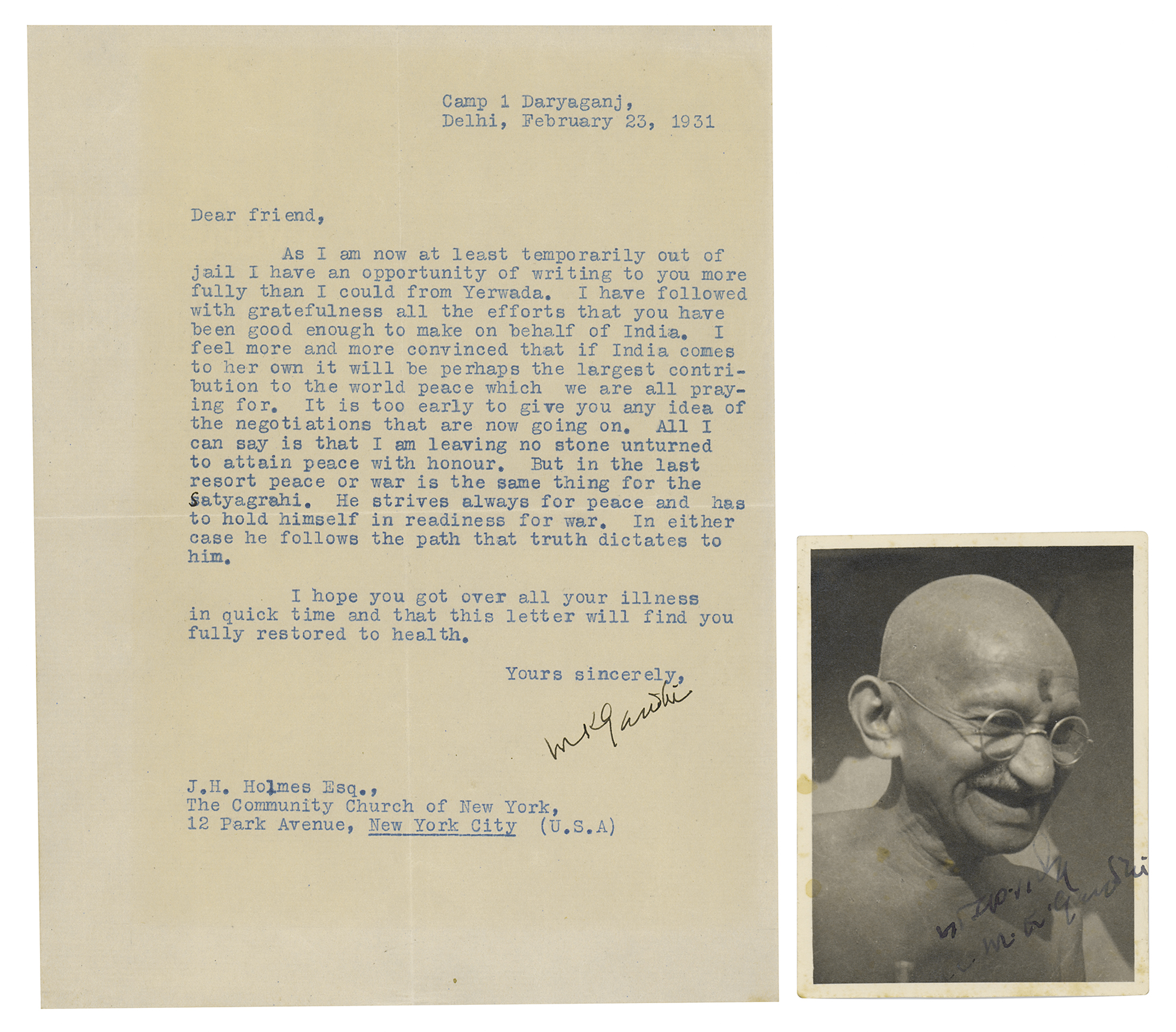 Lot #8015 Mohandas Gandhi Typed Letter Signed and Signed Photograph