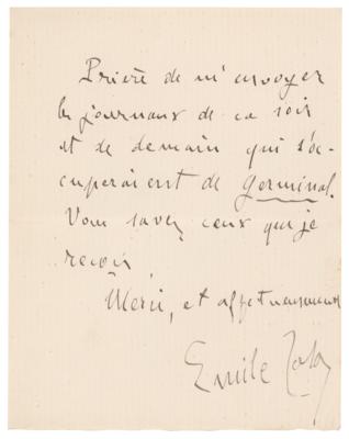 Lot #607 Emile Zola Autograph Letter Signed - Image 2