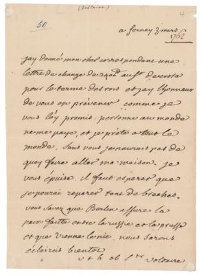 Lot #553 Voltaire Autograph Letter Signed