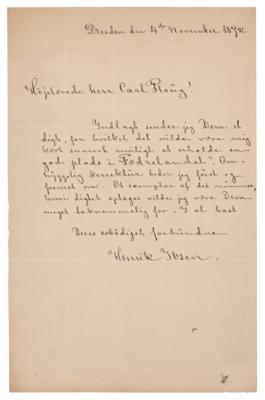 Lot #543 Henrik Ibsen Autograph Letter Signed