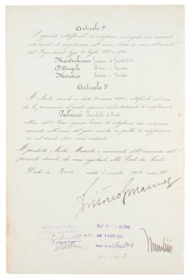 Lot #322 Benito Mussolini and Vittorio Emanuele III Document Signed