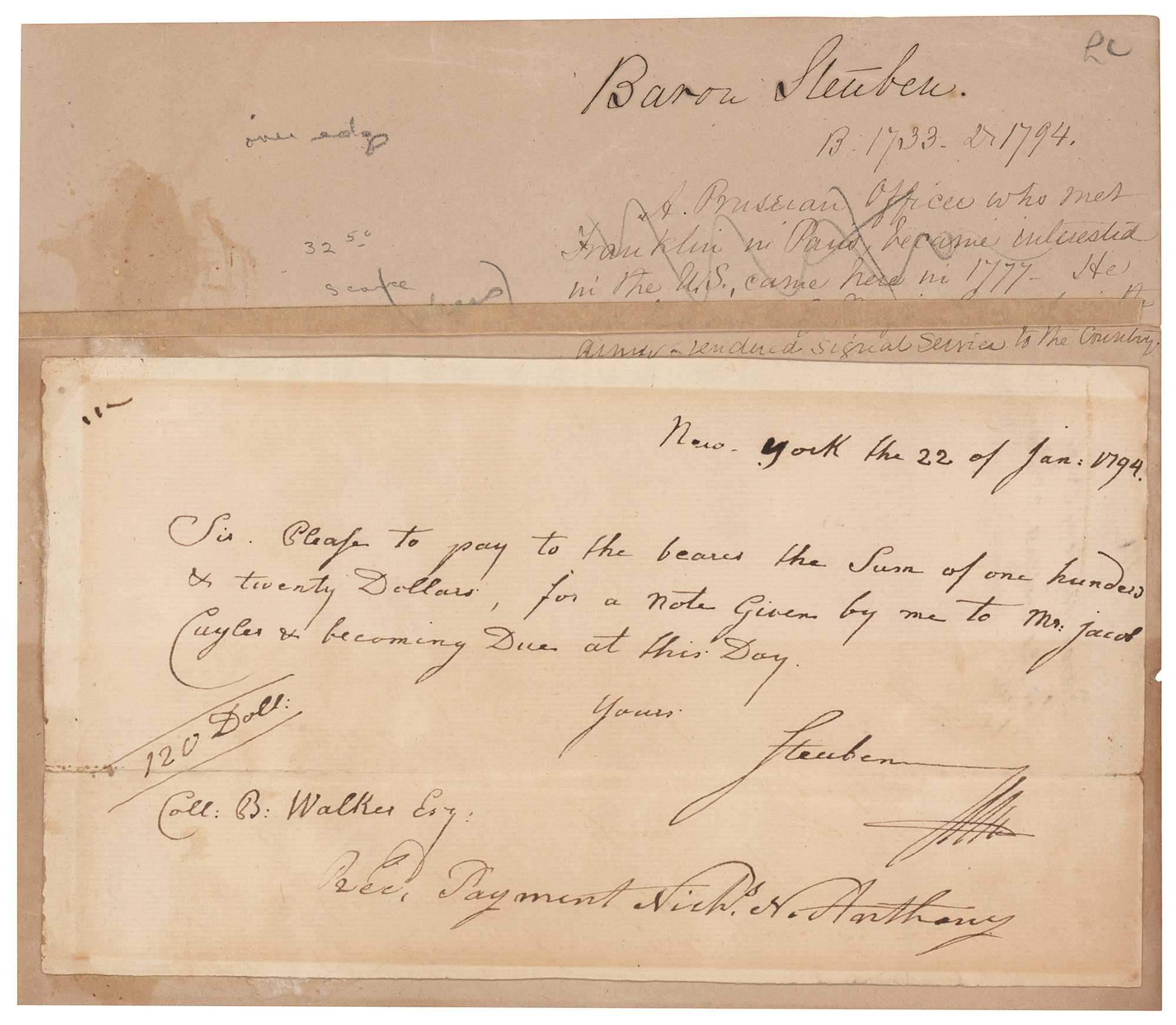 Lot #378 Friedrich von Steuben Autograph Document Signed