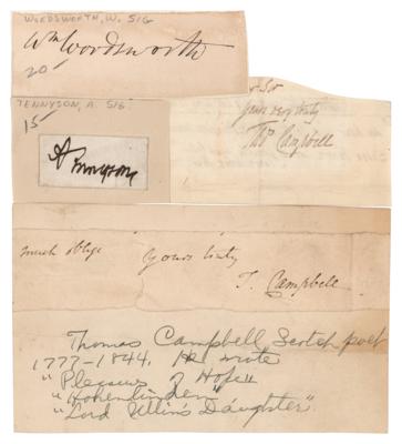 Lot #594 Poets: Tennyson, Wordsworth, and Campbell (4) Signatures - Image 1