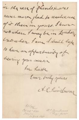 Lot #603 Algernon Swinburne Autograph Letter Signed - Image 2