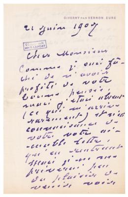 Lot #497 Claude Monet Autograph Letter Signed