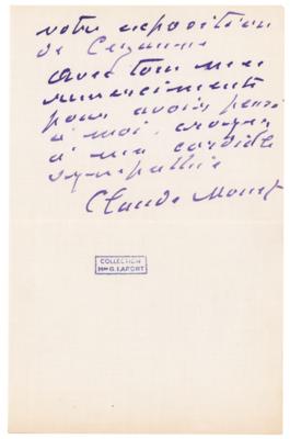 Lot #497 Claude Monet Autograph Letter Signed - Image 2