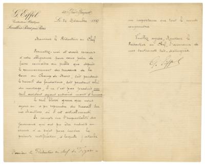 Lot #495 Gustave Eiffel Letter Signed