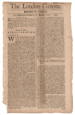 Lot #195 James II 1688 London Gazette Newspaper - Image 1
