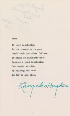Lot #587 Langston Hughes Signed Poem