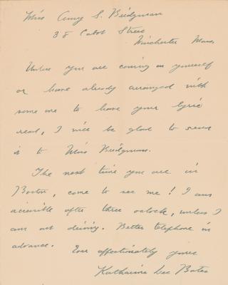 Lot #557 Katherine Lee Bates Autograph Letter Signed - Image 2