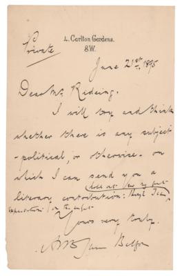Lot #219 Arthur James Balfour Autograph Letter Signed - Image 1