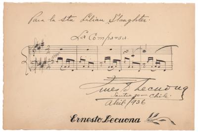 Lot #650 Ernesto Lecuona Autograph Musical Quotation Signed - Image 1