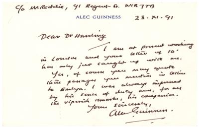 Lot #834 Alec Guinness Autograph Letter Signed