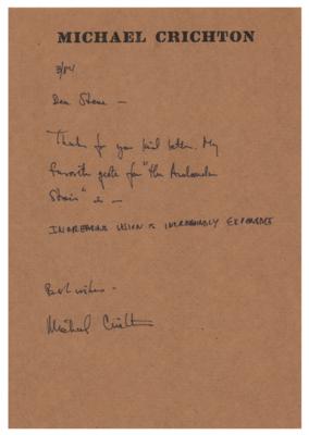 Lot #571 Michael Crichton Autograph Letter Signed - Image 1