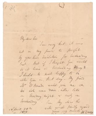 Lot #242 Humphry Davy Autograph Letter Signed
