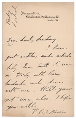 Lot #344 Cecil Rhodes Autograph Letter Signed