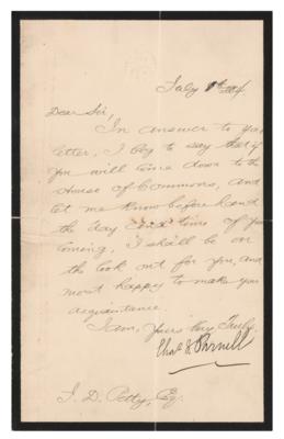 Lot #329 Charles Stewart Parnell Letter Signed