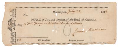 Lot #8 James Madison Signed Check as President