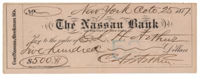 Lot #41 Chester A. Arthur and Nell Arthur Signed Check
