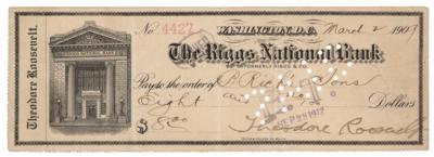 Lot #49 Theodore Roosevelt Signed Check as President - Image 1