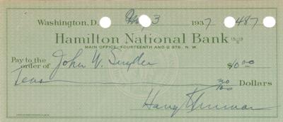 Lot #61 Harry S. Truman Typed Letter Signed and Signed Check - Image 2
