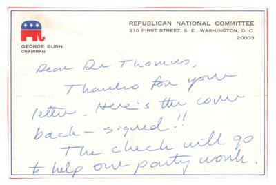 Lot #79 George Bush Autograph Letter Signed and Signed Check - Image 3