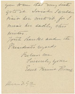 Lot #50 Theodore and Edith Roosevelt (2) Autograph Letters Signed as President and First Lady - Image 2