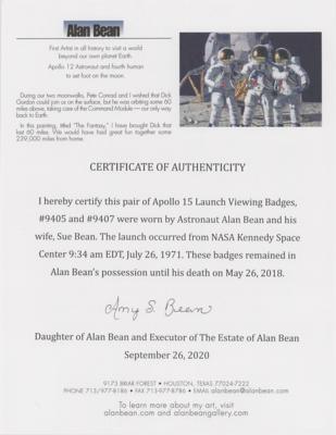 Lot #3376 Alan Bean's Pair of Apollo 15 Launch Viewing Badges - Image 3