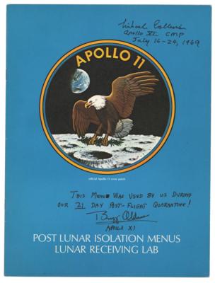 Lot #3195 Buzz Aldrin and Michael Collins Signed Post-Flight Quarantine Menu - Image 1