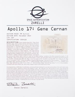 Lot #3442 Gene Cernan's Lunar Flown Apollo 17 EVA 1 Prep 'Rock Manifest' Page - Image 4