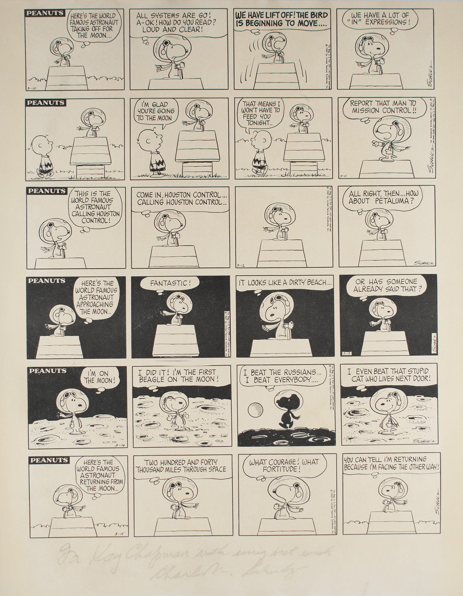 Lot #3730 Charles Schulz Signed Peanuts-Apollo Poster