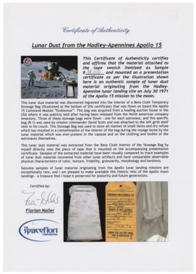 Lot #3373 Apollo 15 Lunar Dust with Certificate Signed by Dave Scott [Attested to as Flown by Florian Noller] - Image 4