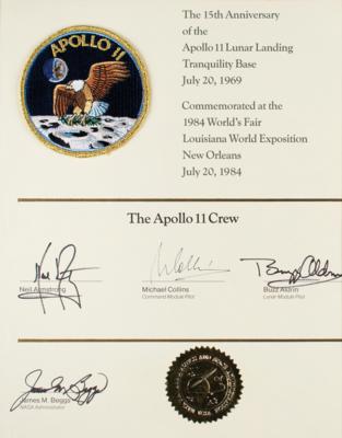 Lot #3205 Apollo 11 Signed 15th Anniversary Certificate - Image 1