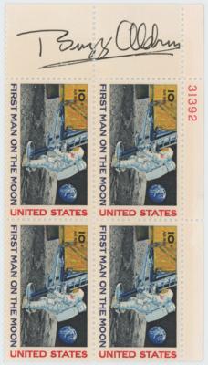 Lot #3230 Buzz Aldrin Signed 'First Man on the Moon' Stamps - Image 1