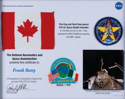Lot #3560 STS-52 Flown Flag and Patch