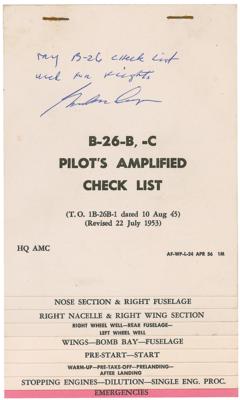 Lot #3026 Gordon Cooper's Signed B-26 Pilot's Check List