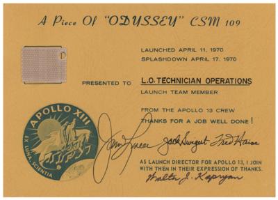 Lot #3308 Apollo 13 Signed Flown Command Module Fabric Presentation