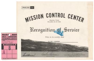 Lot #3154 Apollo 8 Access Badge and MCC Certificate: William P. MacGregor