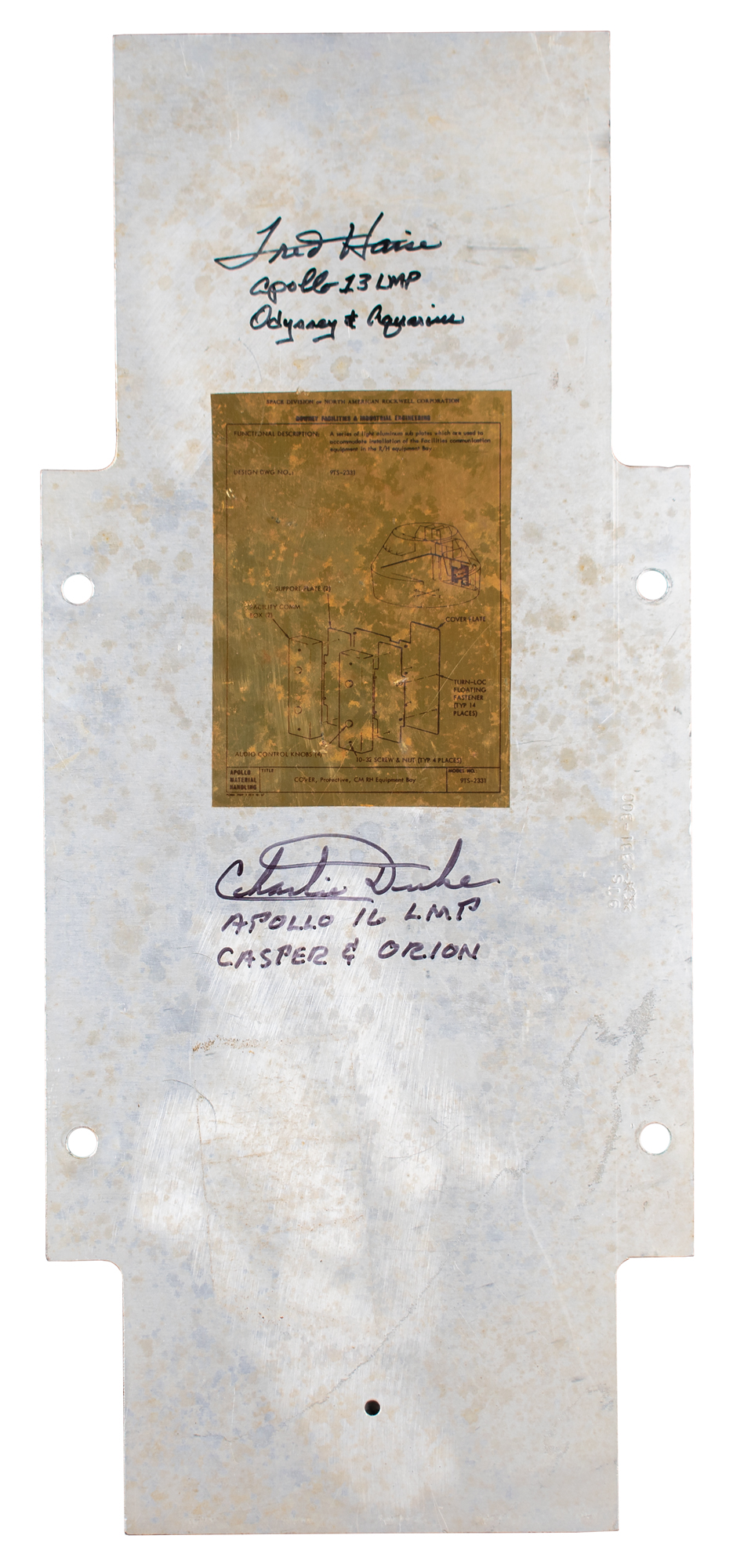 Lot #3474 Charlie Duke and Fred Haise Signed Command Module Support Plate