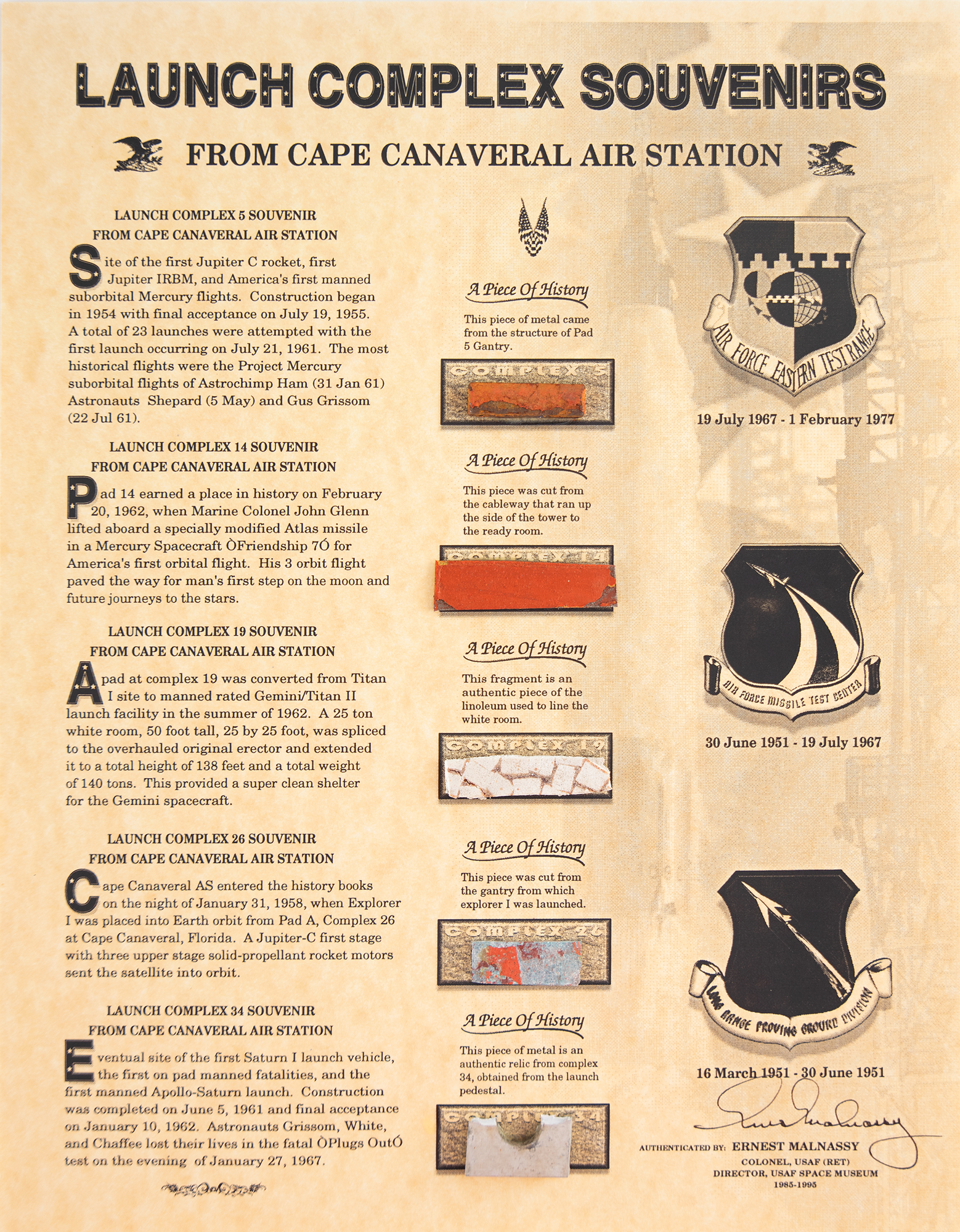 Lot #3497 Cape Canaveral Launch Complex Artifact Presentation