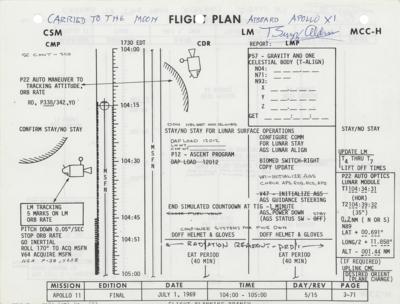 Lot #3199 Buzz Aldrin's Apollo 11 Flown Flight Plan Page