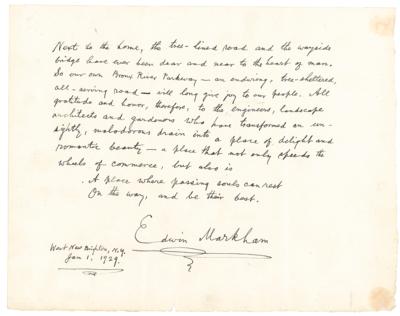 Lot #664 Edwin Markham Autograph Manuscript Signed - Image 1