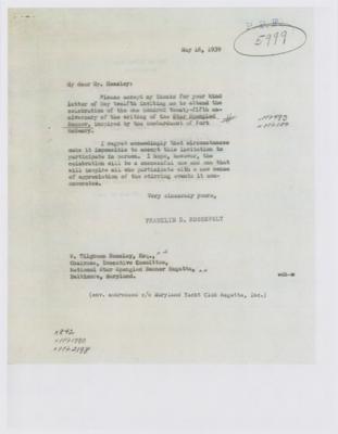 Lot #36 Franklin D. Roosevelt Typed Letter Signed as President on Star Spangled Banner - Image 3