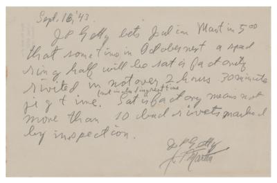 Lot #290 J. Paul Getty Twice-Signed Handwritten Wager